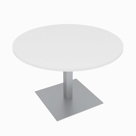 SKUTCHI DESIGNS Small 42in. Round Meeting Table, Square Metal Base, 4 Person Table, Harmony Series, White HAR-RD-42-SQ-XD09